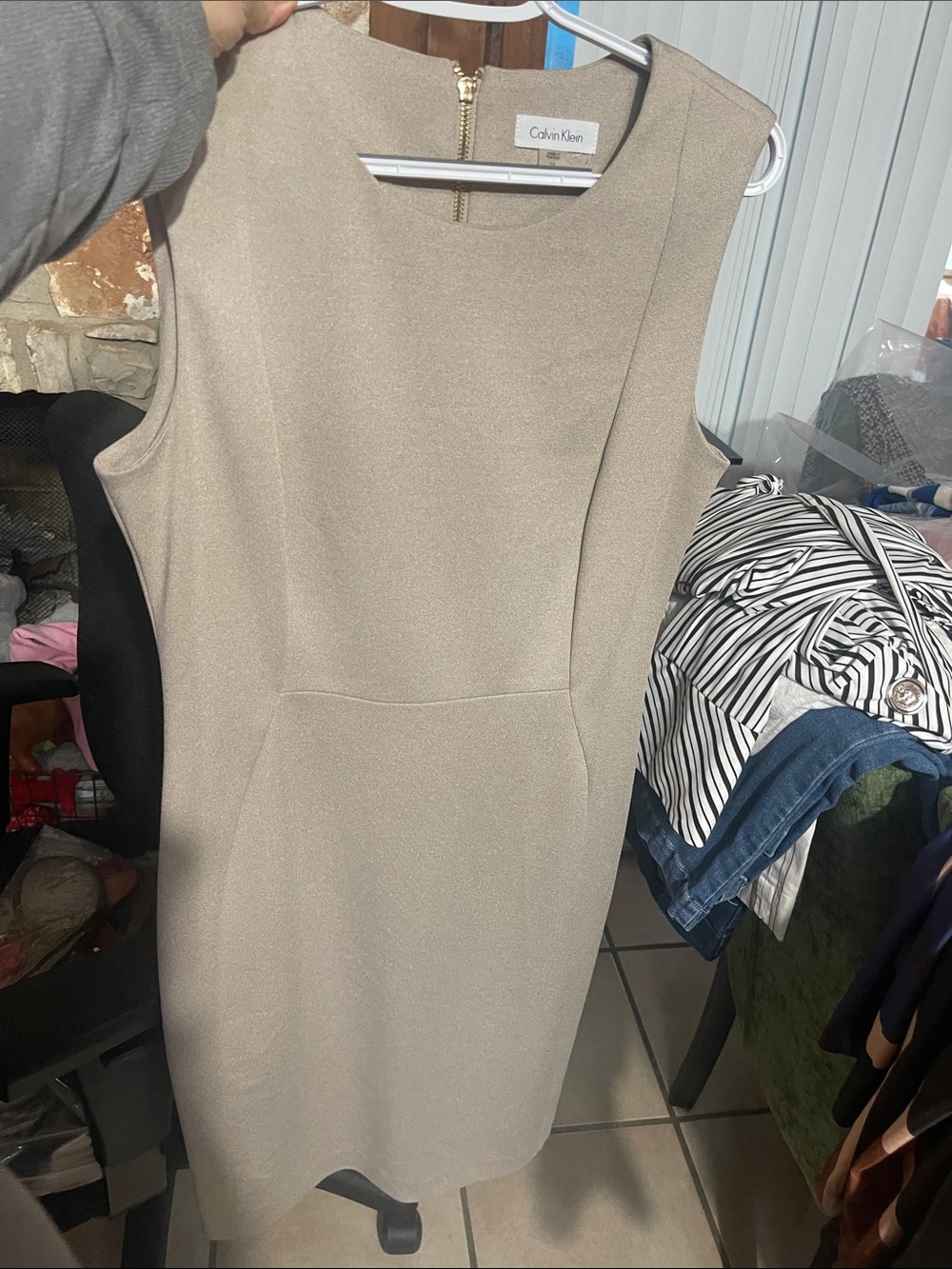 Calvin Klein Taupe Sheath Midi Dress